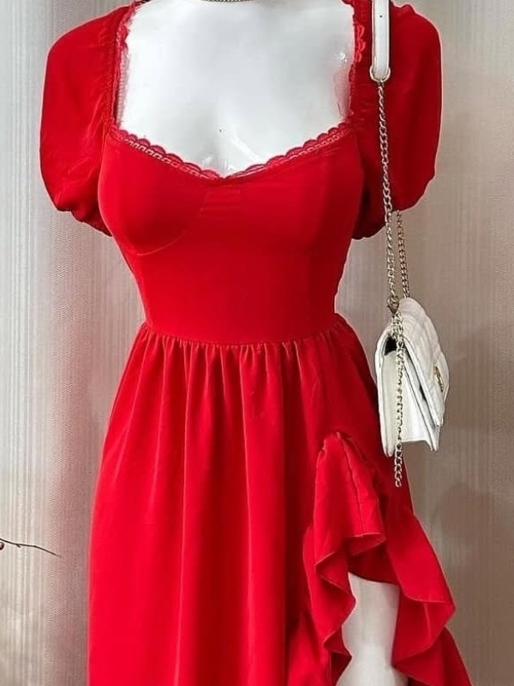 Cider Red Puff-Sleeve High-Low Ruffle Maxi Dress - Picture 4 of 5
